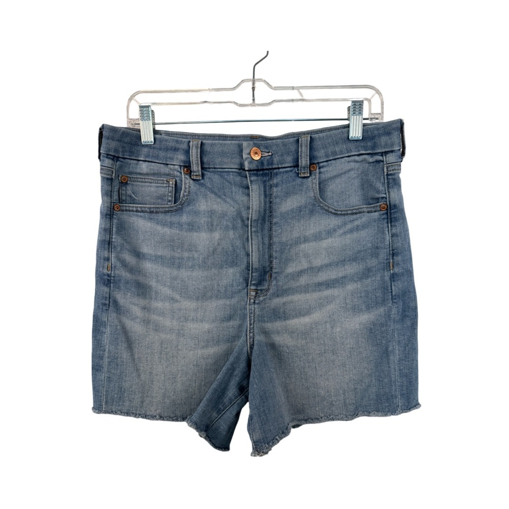 Womens American Eagle Next Level Stretch Hi Rise Raw Hem Shorts Light Wash S 12